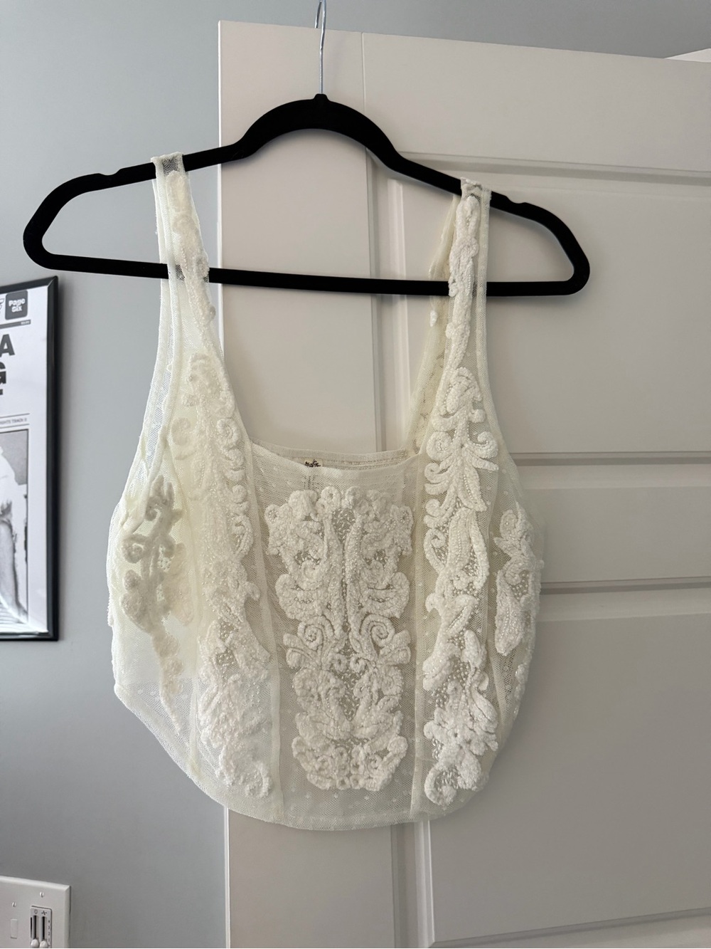 Free People Cream Embellished Beaded Lace Camisole